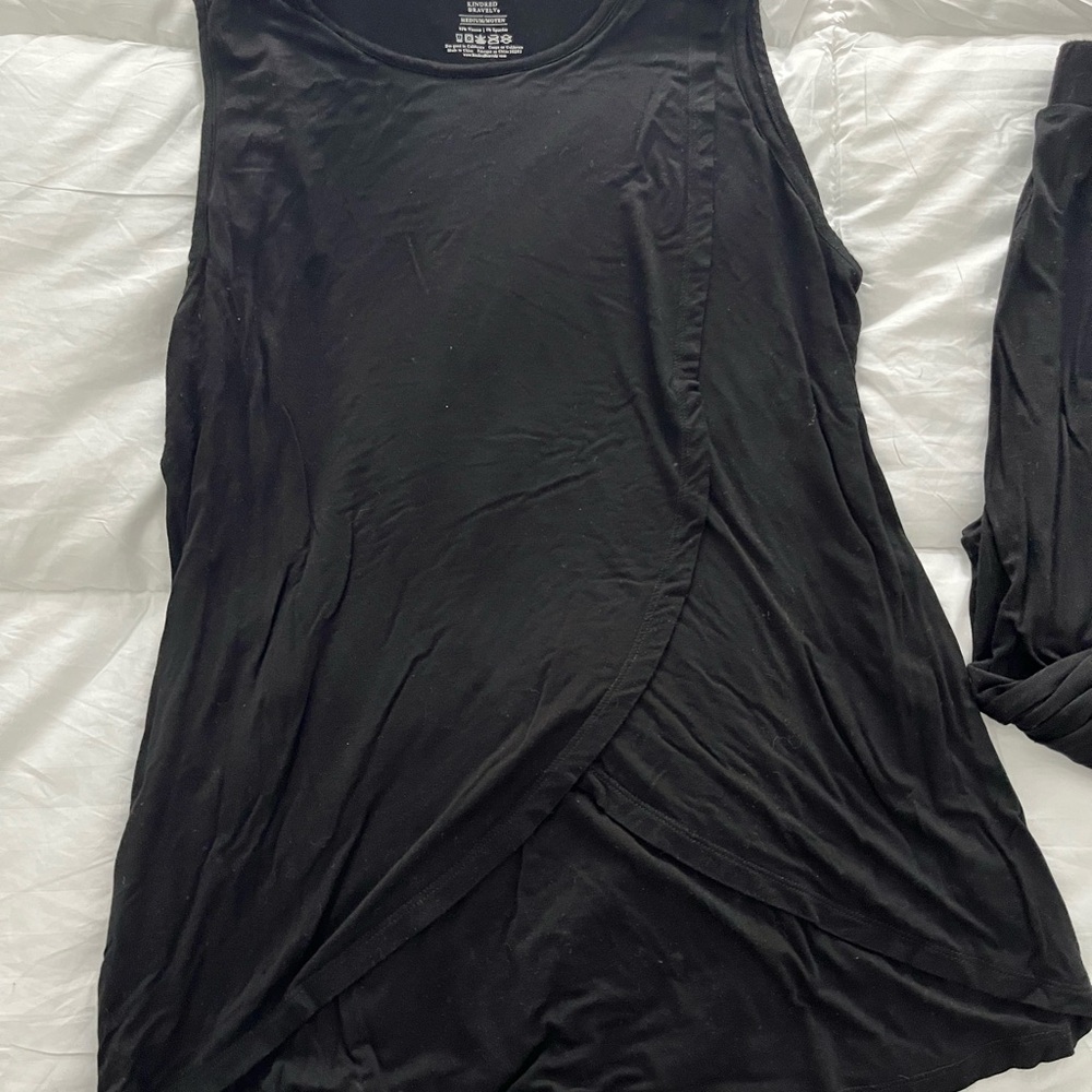 Kindred Bravely Black Faux Wrap Nursing Tank and Bottoms